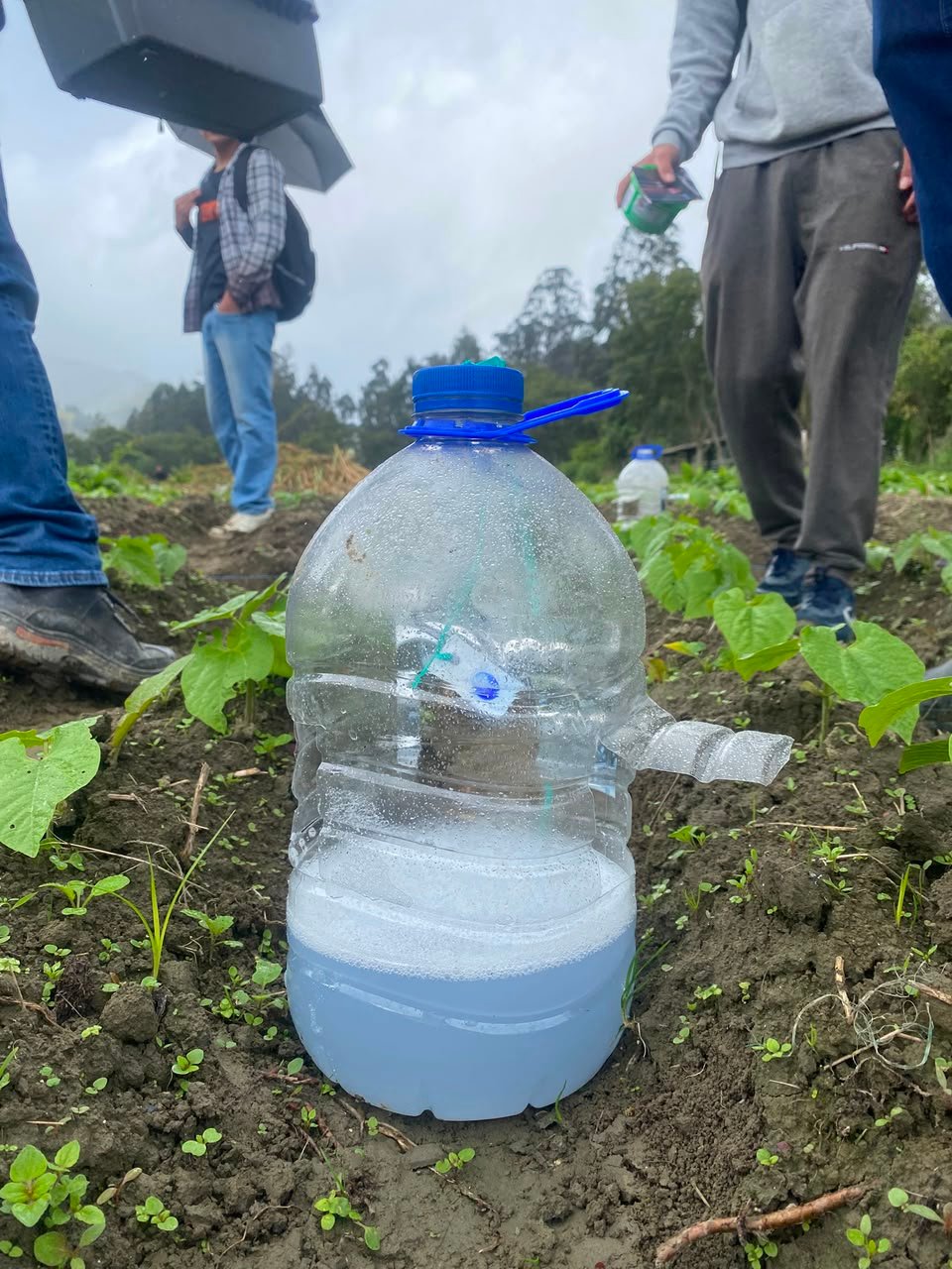 Trampa casera de botellón instalada en campo